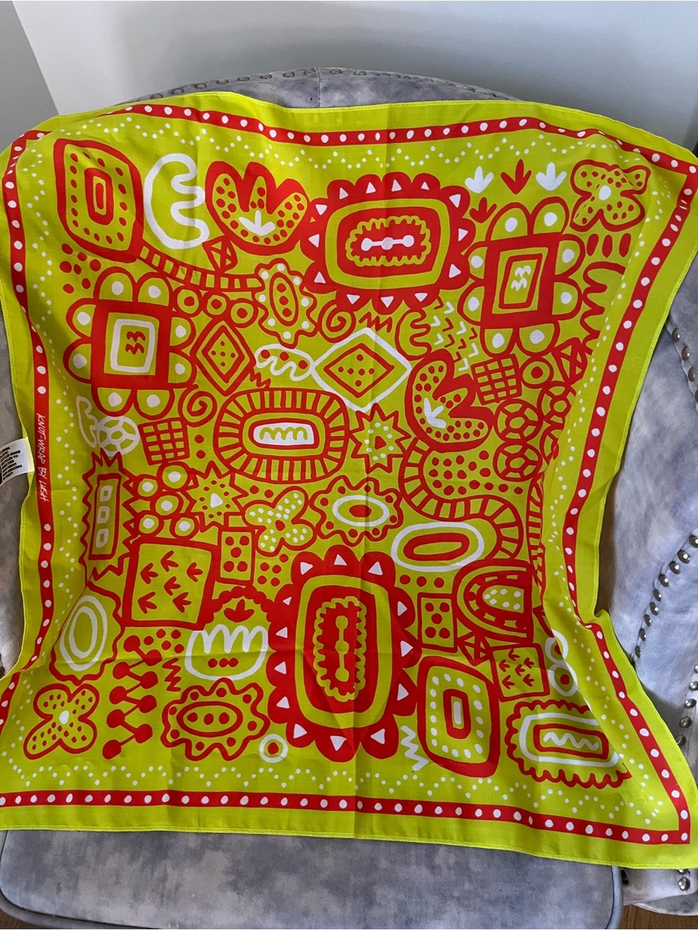 Bold Yellow & Red Patterned Silk Scarf